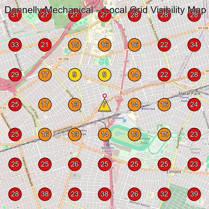 Donnelly Mechanical GeoGrid visibility map for Hvac Contractor in Jamaica